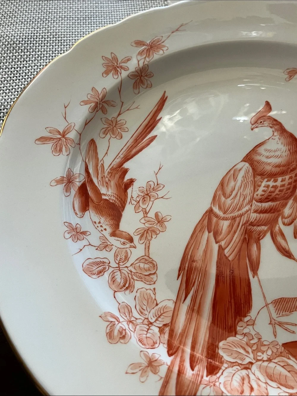 Royal Crown Derby Cream Plate with Bird and Floral Design